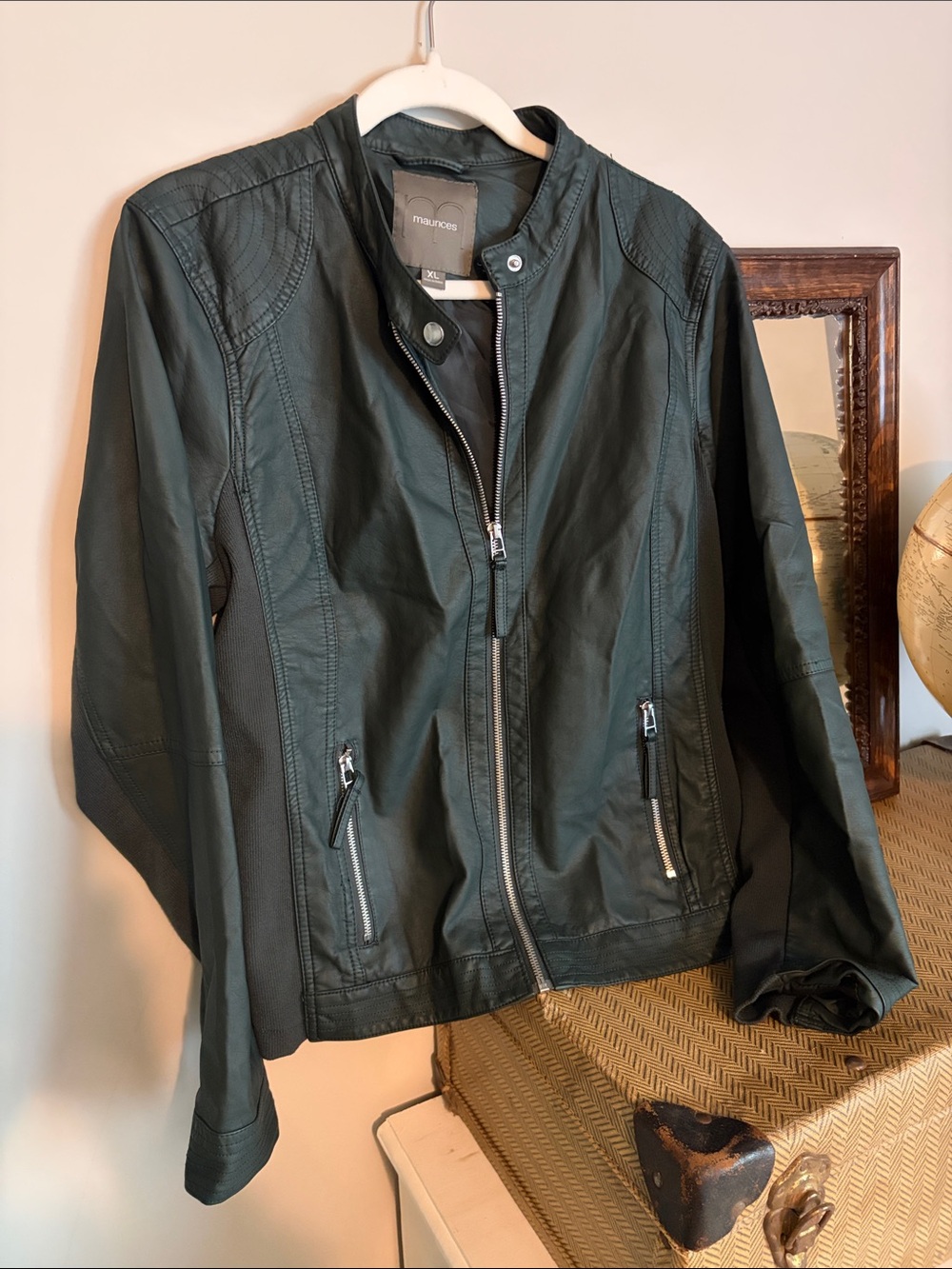 Maurices Dark Green Faux-Leather Bomber Jacket